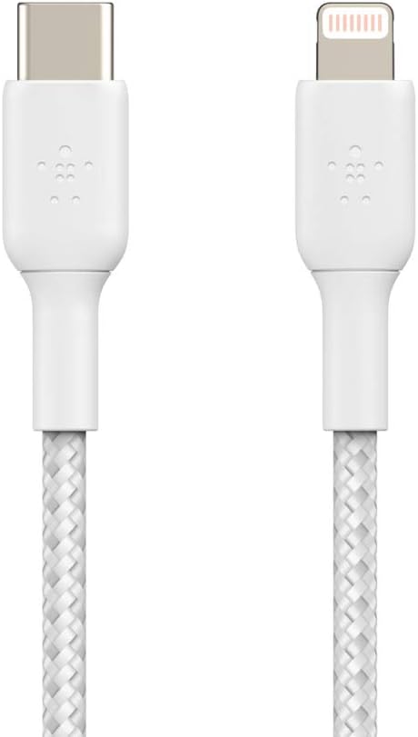 Belkin Cable USB-C vers Lightning ¨¤ gaine tress¨¦e (cable de recharge rapide pour iPhone 14 et mod¨¨les ant¨¦rieurs; cable Boost Charge USB-C certifi¨¦ MFi ; 2 m, blanc)