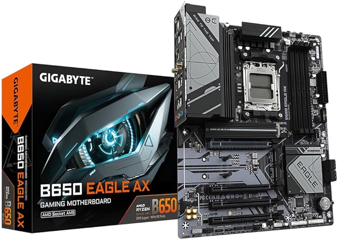 GIGABYTE B650 Eagle AX Carte m¨¨re - AMD Ryzen s¨¦rie 9000, VRM 12+2+2 Phases, jusqu'¨¤ 7600 MHz DDR5 (OC), 1xPCIe 5.0 + 2xPCIe 4.0 M.2, LAN GbE, WiFi 6E, USB 3.2 Gen 2