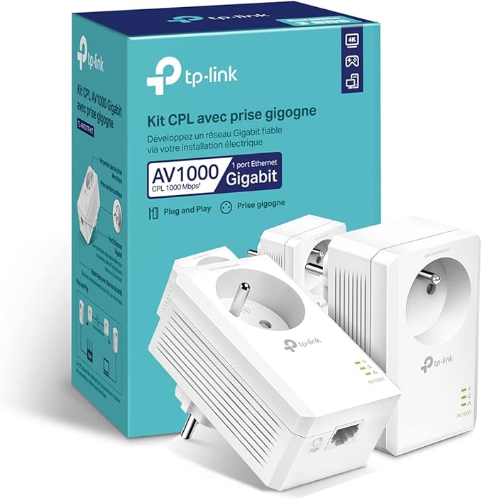 TP-Link CPL 1000 Mbps, 1 Port Gigabit et Prise Int¨¦gr¨¦e, Pack de 2 CPL - id¨¦al pour Profiter du Service Multi-TV ¨¤ la Maison, Compatible toutes avec toutes les Box, TL-PA7017P KIT(FR)