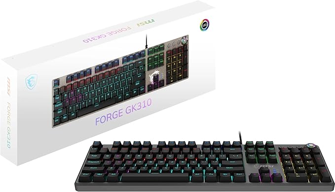 MSI FORGE GK310 Clavier Gaming M¨¦canique FR - AZERTY, Switches Red (Lin¨¦aires) interchangeables, Touches Ergonomiques, LED RGB 20 Modes, Capot magn¨¦tique Amovible, USB 2.0 - Pleine Taille