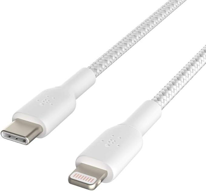 Belkin Cable USB-C vers Lightning ¨¤ gaine tress¨¦e (cable de recharge rapide pour iPhone 14 et mod¨¨les ant¨¦rieurs; cable Boost Charge USB-C certifi¨¦ MFi ; 2 m, blanc)