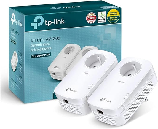 TP-Link CPL 1300 Mbps avec 1 Port Ethernet Gigabit et Prise Int¨¦gr¨¦e, Kit de 2, 2¡Á2 MU-MIMO - Solution id¨¦ale pour profiter du service Multi-TV¡¢4K et des jeux en ligne ¨¤ la maison (TL-PA8015P KIT)