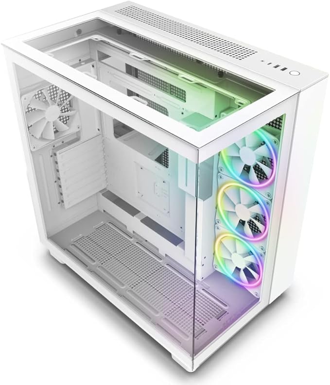 NZXT H9 Elite blanc - CM-H91EW-01 - Bo?tier Gaming moyen-tour ATX double chambre - Comprend 3 ventilateurs F120 RGB Duo avec Contr?leur - Panneaux sup¨¦rieur, avant et lat¨¦ral en verre tremp¨¦
