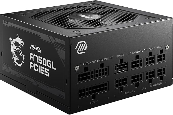 MSI MAG A750GL PCIE5 Alimentation, 750W, 80 Plus Gold, Enti¨¨rement modulaire, ATX 3.0, Support GPU PCIe 5.0, Ventilateur FDB 120mm, Full-Bridge LLC, cables Plats Noirs - Garantie 7 Ans