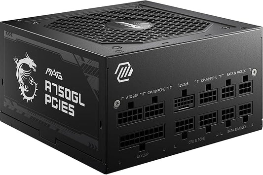 MSI MAG A750GL PCIE5 Alimentation, 750W, 80 Plus Gold, Enti¨¨rement modulaire, ATX 3.0, Support GPU PCIe 5.0, Ventilateur FDB 120mm, Full-Bridge LLC, cables Plats Noirs - Garantie 7 Ans