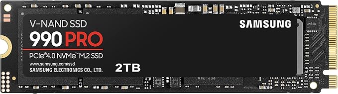 Samsung SSD 990 Pro NVMe M.2 Pcle 4.0, SSD Interne, Capacit¨¦ 2 To, Vitesse de lecture jusqu'¨¤ 7 450 Mo/s, Gestion Intelligente de la Chaleur avec Rev¨ºtement en Nickel, MZ-V9P2T0BW