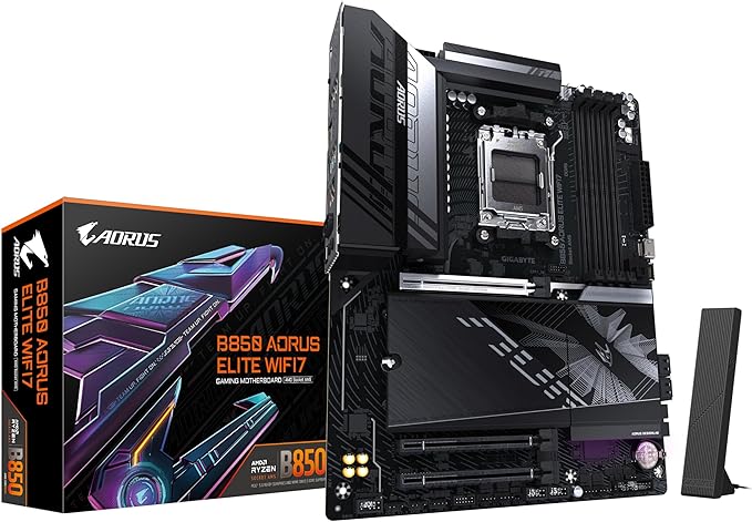 GIGABYTE B850 AORUS Elite WIFI7 Carte M¨¨re - AMD Ryzen 9000 Series CPUs, VRM num¨¦rique 14+2+2 Phases, jusqu'¨¤ 8200MHz DDR5 (OC), 1xPCIe 5.0 + 2xPCIe 4.0 M.2, LAN 2,5, WiFi 7, USB 3.2 Gen 2x2